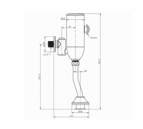Cмывное устройство для писсуара сенсорное Raiber Sensor RSF88307, хром
