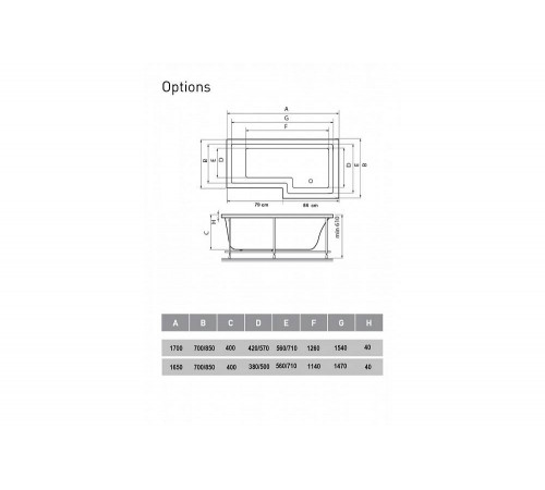 Ванна акриловая правосторонняя Vayer Options Гл000023295, 165x85