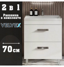 Тумба с раковиной напольная Velvex Orlando tn.ORL.CLA.70.2Y белый матовый, 70 см
