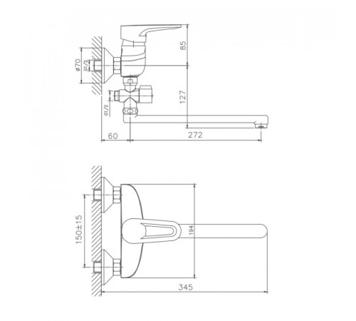 Смеситель для ванны Haiba HB2168, хром