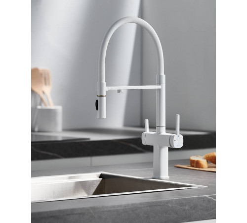Смеситель для кухни с подключением фильтра для воды Rose R358C, белый