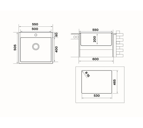 Кухонная мойка UKINOX Techno TEB550.505 -GT10P, 50,5*55
