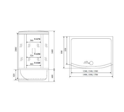 Душевая кабина (душевой бокс) Timo Comfort Clean Glass T-8870C, 170x88x220