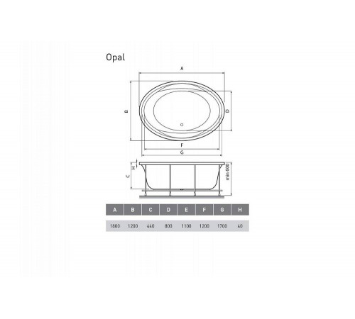 Ванна акриловая встраиваемая Vayer Opal Гл000006826, 180x120