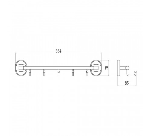 Планка с крючками Savol S-008205-1, хром