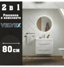Тумба с раковиной подвесная Velvex Jill tp.JIL.9595.80.2Y белый матовый, 80 см