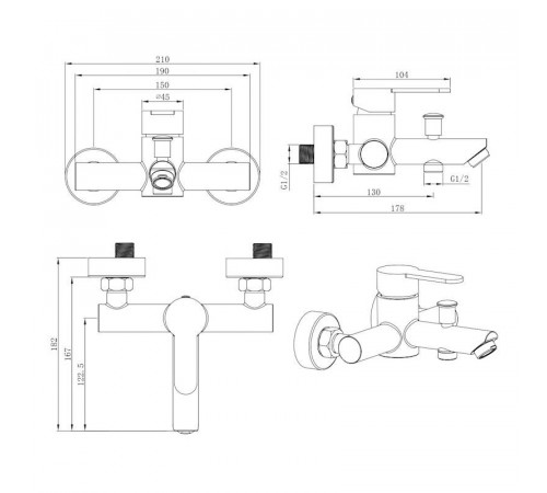 Смеситель для ванны ESKO OL54B, черный