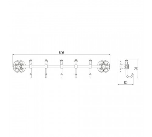 Планка с крючками Savol S-005875A, хром
