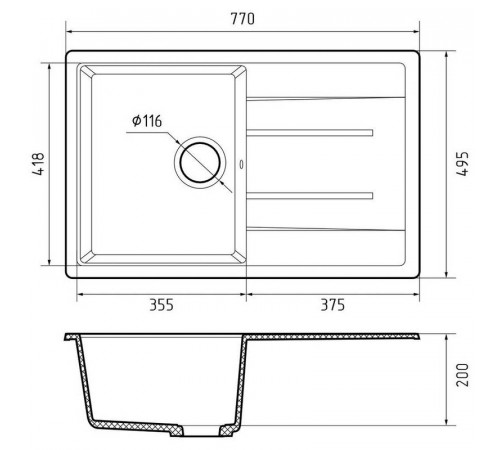 Кухонная мойка GranFest QUADRO 780L, топаз