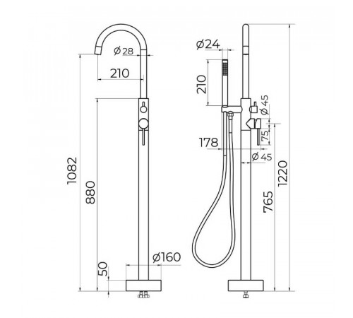 Смеситель для ванны напольный Knotlor SS-27/BL, черный