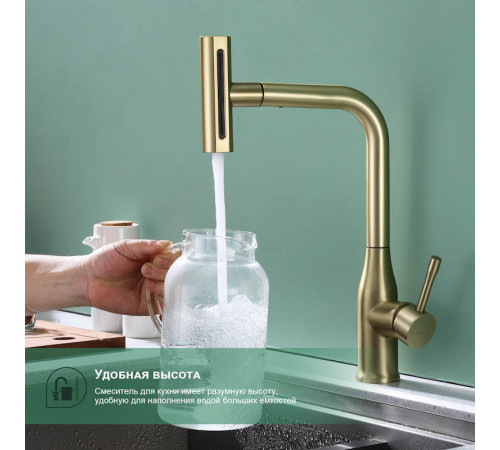 Смеситель для кухни с мультифункциональным изливом Splenka S206.49.03, золотой сатин