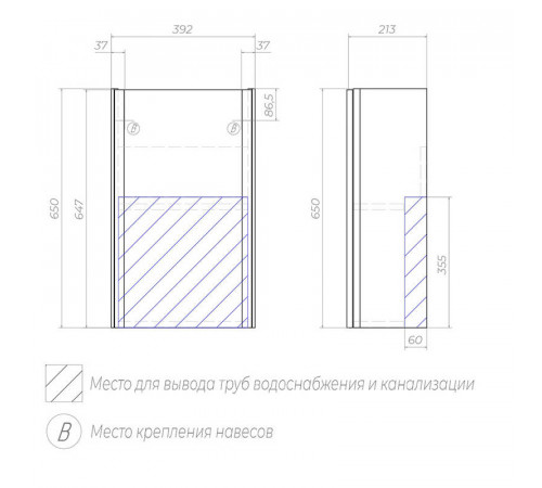 Тумба под раковину подвесная Velvex Bio tp.BIO.BIO.MAXI.40.1D белый глянец, 40 см