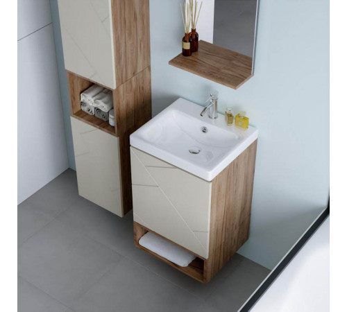 Тумба с раковиной и нишей Бриклаер КРИСТАЛЛ 50L, латте/дуб крафт табачный