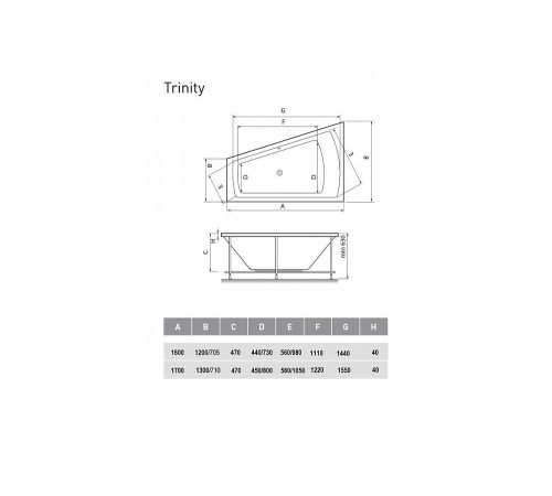 Ванна акриловая левосторонняя Vayer Trinity Гл000008156, 160x120