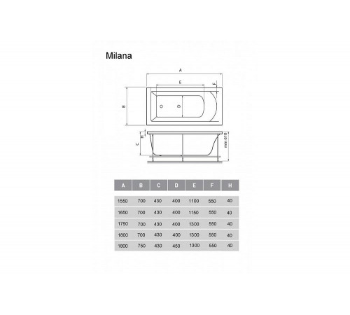 Ванна акриловая Vayer Milana Гл000024278, 180x75