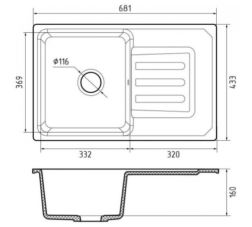 Кухонная мойка GranFest SMART 680L, белый