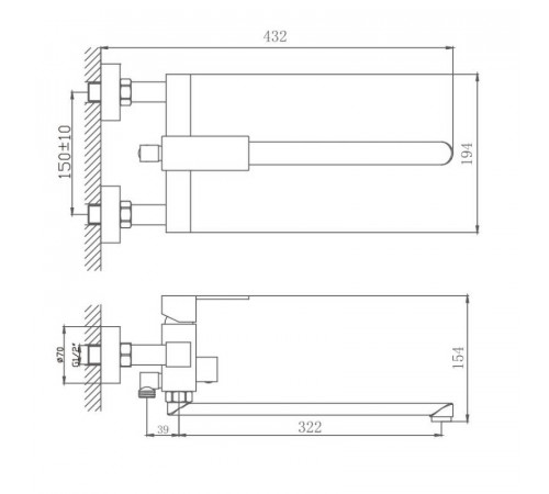 Смеситель для ванны Haiba HB22803, сталь