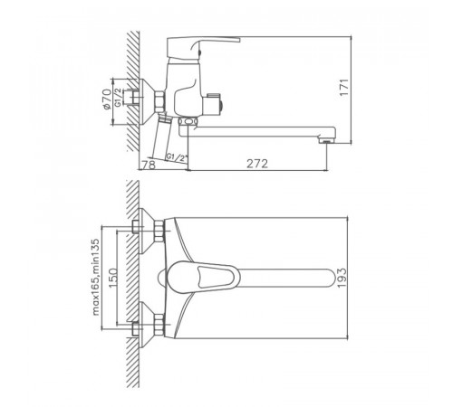 Смеситель для ванны Cron CN2263, хром