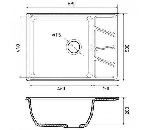 Кухонная мойка GranFest VERTEX 680L, кашемир