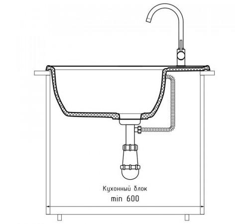 Кухонная мойка GranFest VERTEX 680L, кашемир