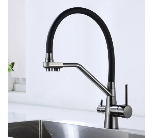 Смеситель для кухни с гибким изливом и подключением фильтра Maretti Eleganza EN31RGF14, оружейная сталь