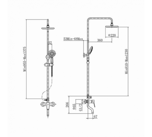 Душевая система Plstart PL2402-7, чёрный