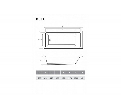 Ванна акриловая Relisan BELLA Гл000026031, 170x80