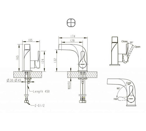 Смеситель для раковины Bravat Wave F174108C-2, хром