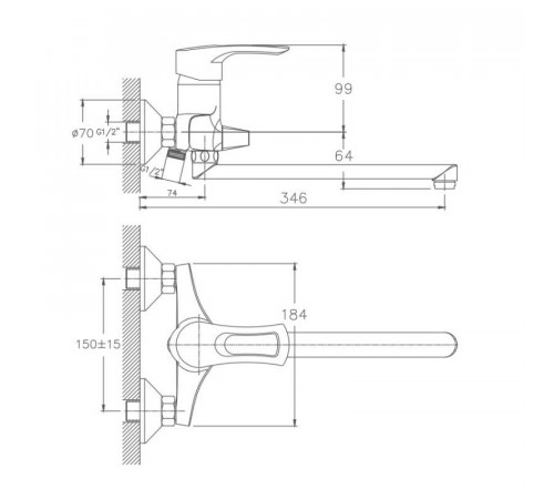 Смеситель для ванны Haiba HB2266, хром