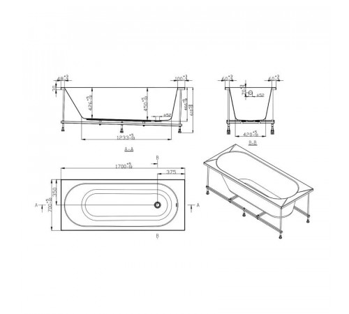 Ванна акриловая SMARTFLOW Oberon Solo SMF1877-1.7, 170x70 см
