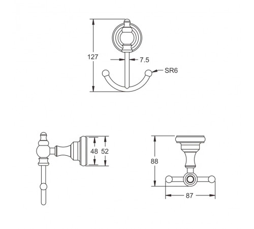 Крючок для ванной комнаты двойной Rose RG1121, хром