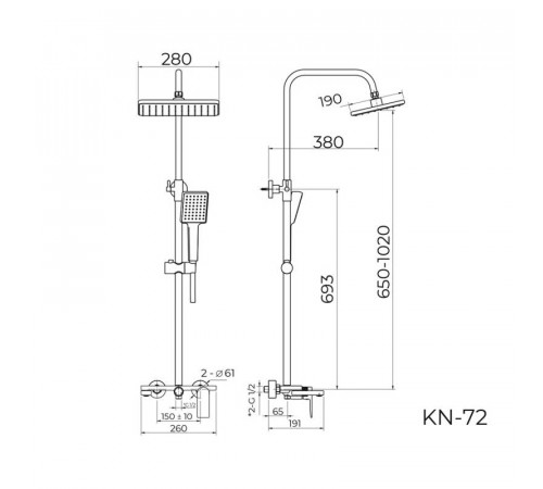 Душевая система Knotlor KN-72/BL, черный