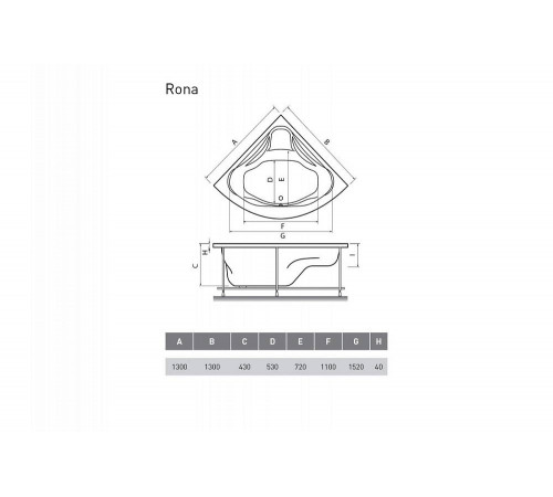 Ванна акриловая угловая Relisan RONA Гл000011627, 130x130