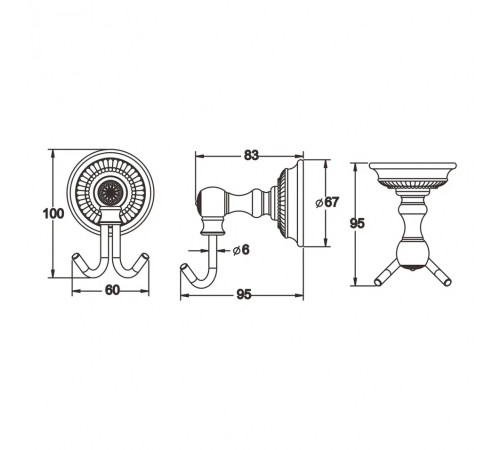 Крючок для ванной комнаты двойной Rose RG1421Q, бронза