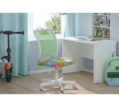 Детское компьютерное кресло CHAIRMAN KIDS 112, велюр/сетка, принт котики, белый пластик