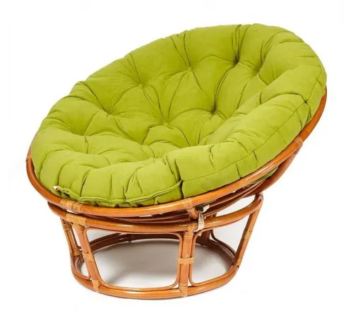 Кресло PAPASAN с подушкой,ткань флок олива/сognac