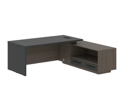 Стол руководителя с тумбой VELION VCT 2119(R), правый, яшма черный/дуб сильвер, 2100х1900х750 мм
