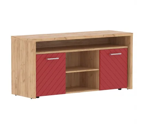 Тумба с фригобаром TORR LUX TLTF-3D, красный/дуб бофорд, 1640х550х800 мм