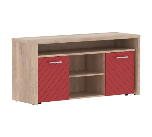 Тумба с фригобаром TORR LUX TLTF-3D, красный/дуб каньон, 1640х550х800 мм