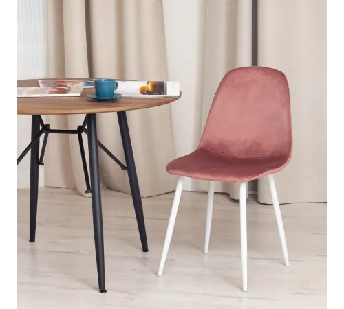 Стул BREEZE (mod. 4724)/2 шт. в упаковке вельвет/металл, 44х53х87 см, Coral (коралловый) HLR44/белый (Комплект из 2 шт.)
