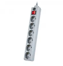 Сетевой фильтр PERFEO POWER+, PF_A4675, 5 метров, 6 гнезд, выключатель, серый (PF-PP-6/5,0-G) (1/30)  