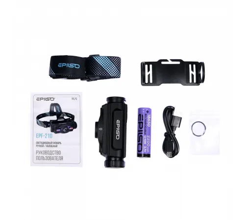 Фонарь EPILSO EPF-210 (карманный, Luminus SST40, 10W, 3.7V 2.2Ah, 5В (USB), металл, наголовный ремень, аккум. 18650)  (1/40)  