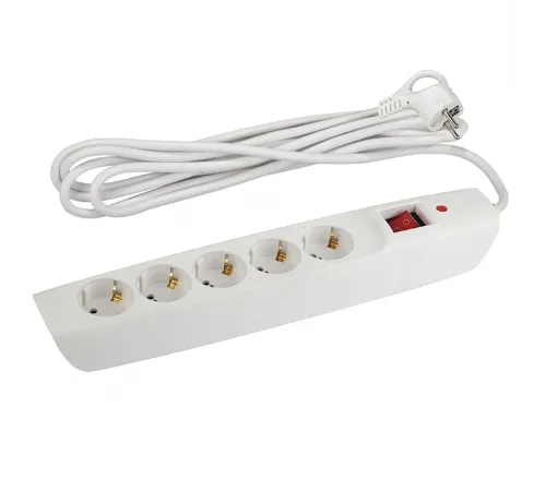 Сетевой фильтр ЭРА SFX-5es-4m-W (белый) с заземл, 10A, с выкл, 5гн, 4м (1/10) 