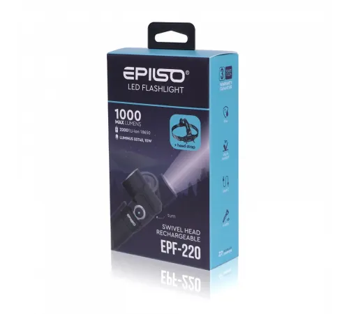 Фонарь EPILSO EPF-220 (карманный, Luminus SST40, 10W, 3.7V 2.2Ah, 5В (USB), металл, аккум. 18650)  (1/40)  