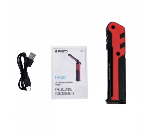 Фонарь EPILSO EPF-300 (карманный, 5W COB + 3LED, 3.7V 2.2Ah, 5В (USB), пластик, аккум. 18650)  (1/40)  