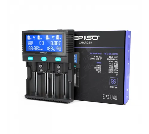 Зарядное устройство  EPILSO EPC-U40 (пустое, 1-4х 10340, 14500, 16340, 18650, 32650, A, AA, AAA, C, D, 9V) (1/24)  