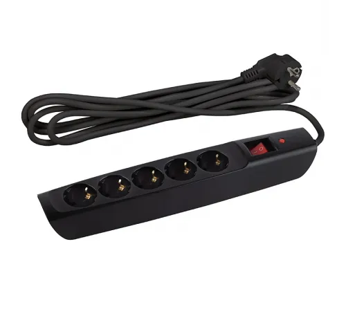 Сетевой фильтр ЭРА SFX-5es-2m-B (черный) с заземл, 10A, с выкл, 5гн, 2м (1/10) 