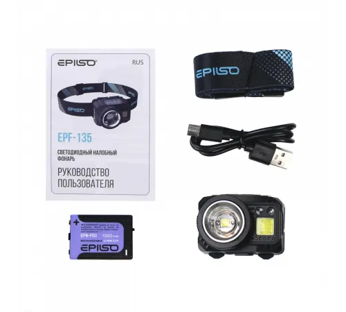 Фонарь EPILSO EPF-135 (налобный, CREE XPG 5W + COB, 1x1200mAh, 5В (USB), пластик, + работа от ААА)  (1/40)  