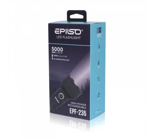 Фонарь EPILSO EPF-235 (карманный, 4x Luminus SST40, 10W , 3.7V 4.0Ah, 5В (USB), металл, аккум. 21700)  (1/40)  
