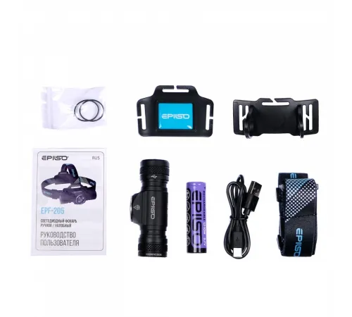 Фонарь EPILSO EPF-205 (карманный, Luminus SST40, 10W, 3.7V 2.2Ah, 5В (USB), металл, наголовный ремень, аккум. 18650)  (1/40)  